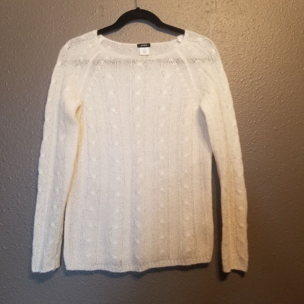 J Crew XS Sweater Cable Knit Cream Mohair Wool Quiet Luxury Coquette Feminine